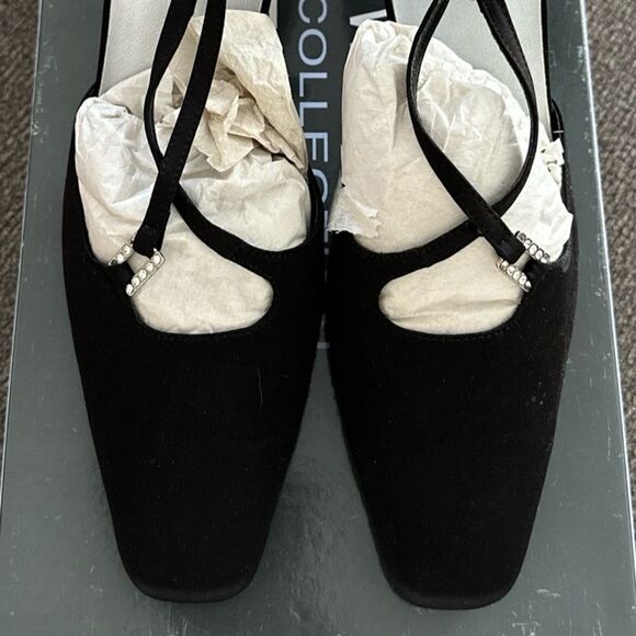 90s Black Satin Heels Slingback Rhinestone Formal Size 7 - Picture 2 of 10